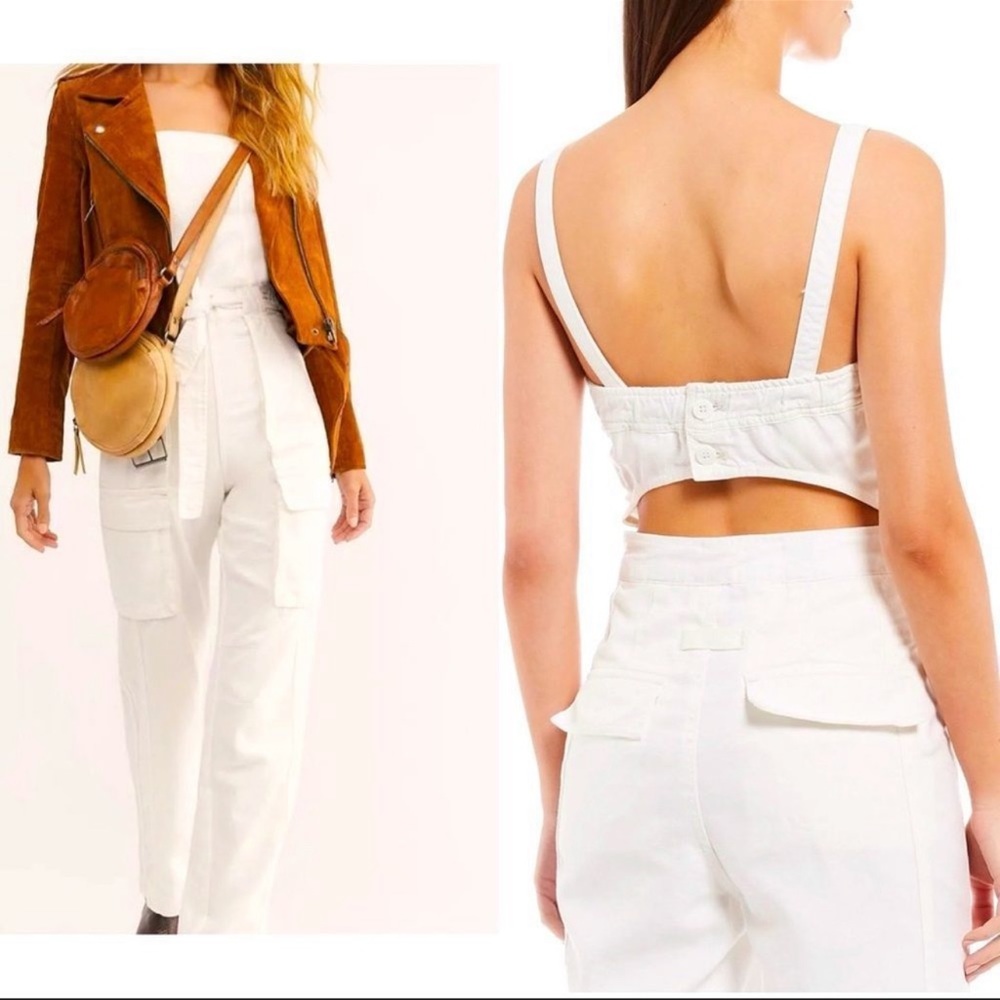 Free People Strapless White Jumpsuit Size M Wide Leg Boho Summer